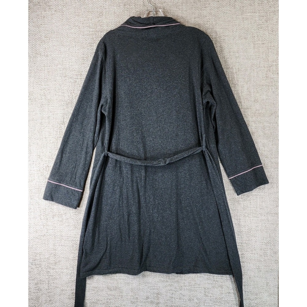 PACT Organic Cotton Wrap Robe Womens Medium Gray Stretch Pockets Comfy - Picture 7 of 11
